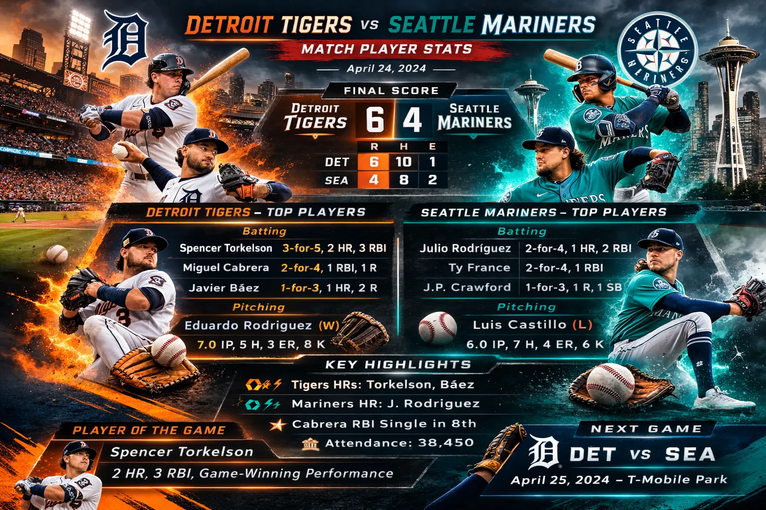 Detroit Tigers vs Seattle Mariners Match Player Stats
